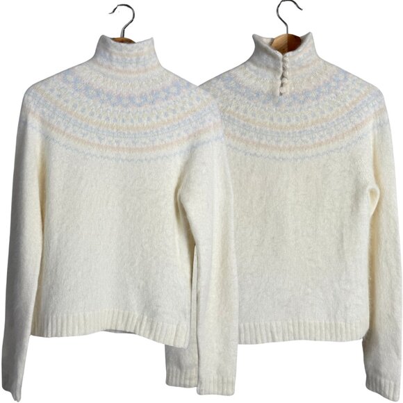 Lauren Ralph Lauren Fair Isle Angora Turtleneck Knit Sweater Womens Medium Ivory - Picture 1 of 13